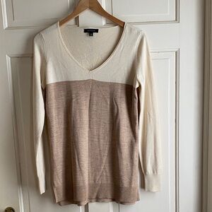 Ann Taylor Cream and Tan V-Neck Sweater, medium.